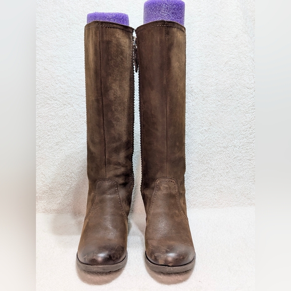 Teva Anaya Women's Sz 7 Waterproof Brown Leather Suede Tall Boots Block Heel - Picture 4 of 12